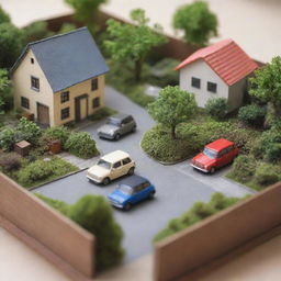 Convey 'small' options with an image of a miniature world: mini plants, a small house, tiny cars- portraying the charm and simplicity of small-scale occurrences or choices.