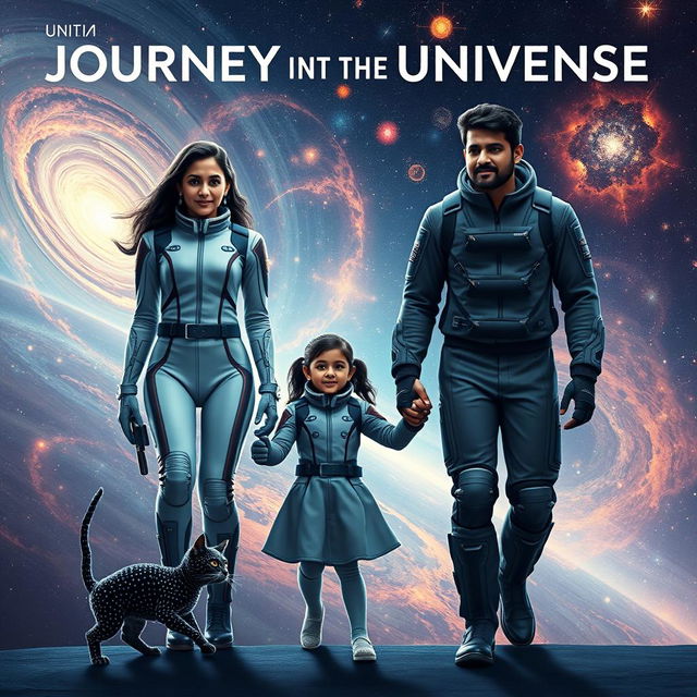 A cinematic adventure film poster titled 'Journey into the Universe'