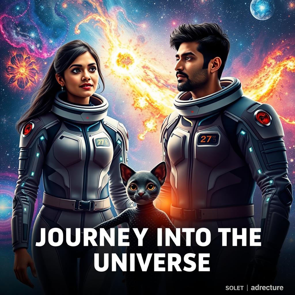 A cinematic adventure film poster titled 'Journey into the Universe'