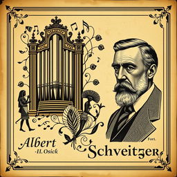 A vintage book cover dedicated to the organist Albert Schweitzer