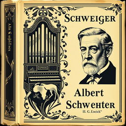 A vintage book cover dedicated to the organist Albert Schweitzer