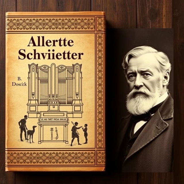 A vintage book cover dedicated to the organist Albert Schweitzer