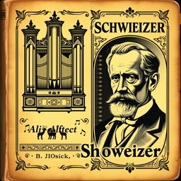 A vintage book cover dedicated to the organist Albert Schweitzer