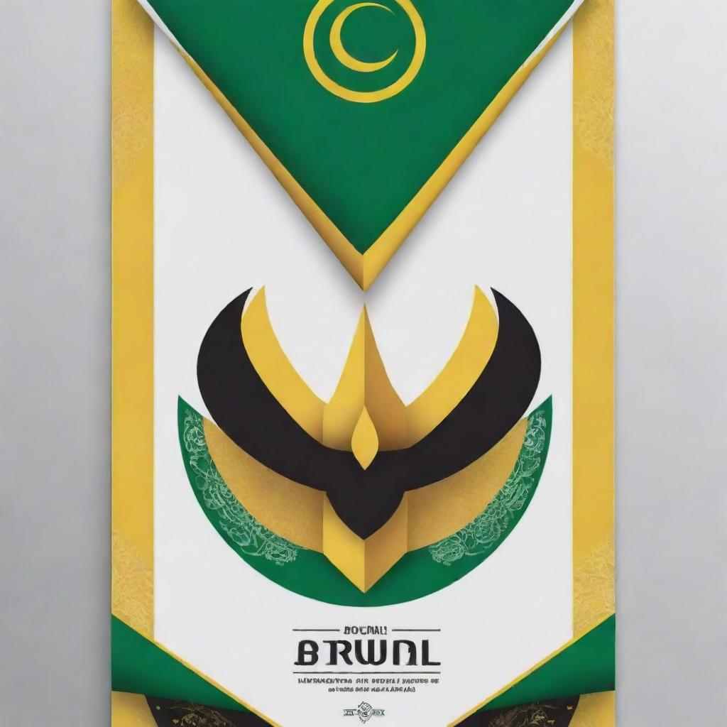 Design a futuristic poster for Brunei's National Day, incorporating elements representing the nation's culture and heritage, combined with imaginative, future-oriented designs.