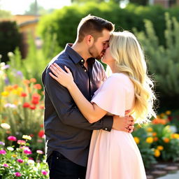 A couple in a romantic embrace, sharing a tender kiss