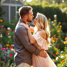 A couple in a romantic embrace, sharing a tender kiss