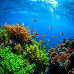 A stunning underwater photograph showcasing a vibrant underwater ecosystem