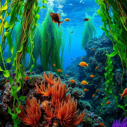 A stunning underwater photograph showcasing a vibrant underwater ecosystem