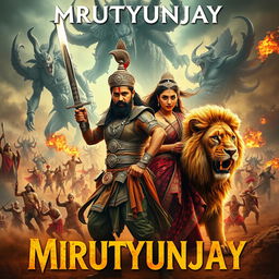 A stunning cinematic action fantasy film poster for 'MRUTYUNJAY'