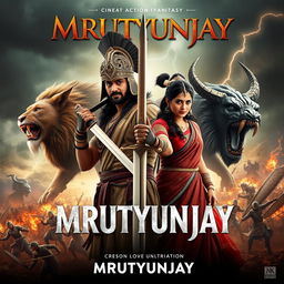 A cinematic action fantasy film poster named 'MRUTYUNJAY'