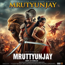 A cinematic action fantasy film poster named 'MRUTYUNJAY'