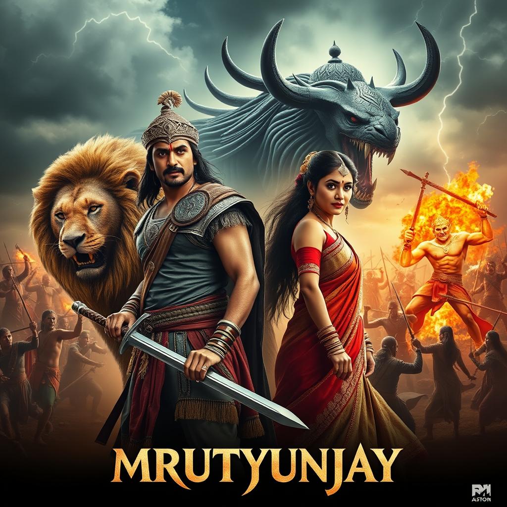 A cinematic action fantasy film poster named 'MRUTYUNJAY'