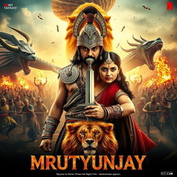 A cinematic action fantasy film poster titled 'MRUTYUNJAY'