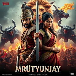 A cinematic action fantasy film poster titled 'MRUTYUNJAY'