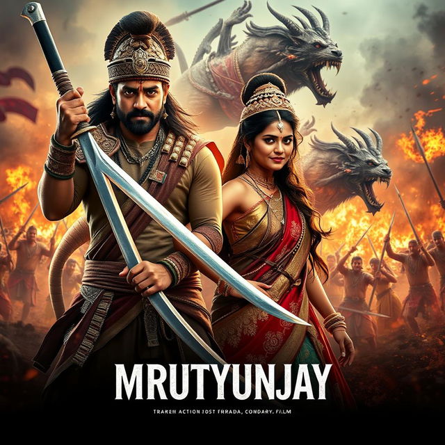 A cinematic action fantasy film poster titled 'MRUTYUNJAY'