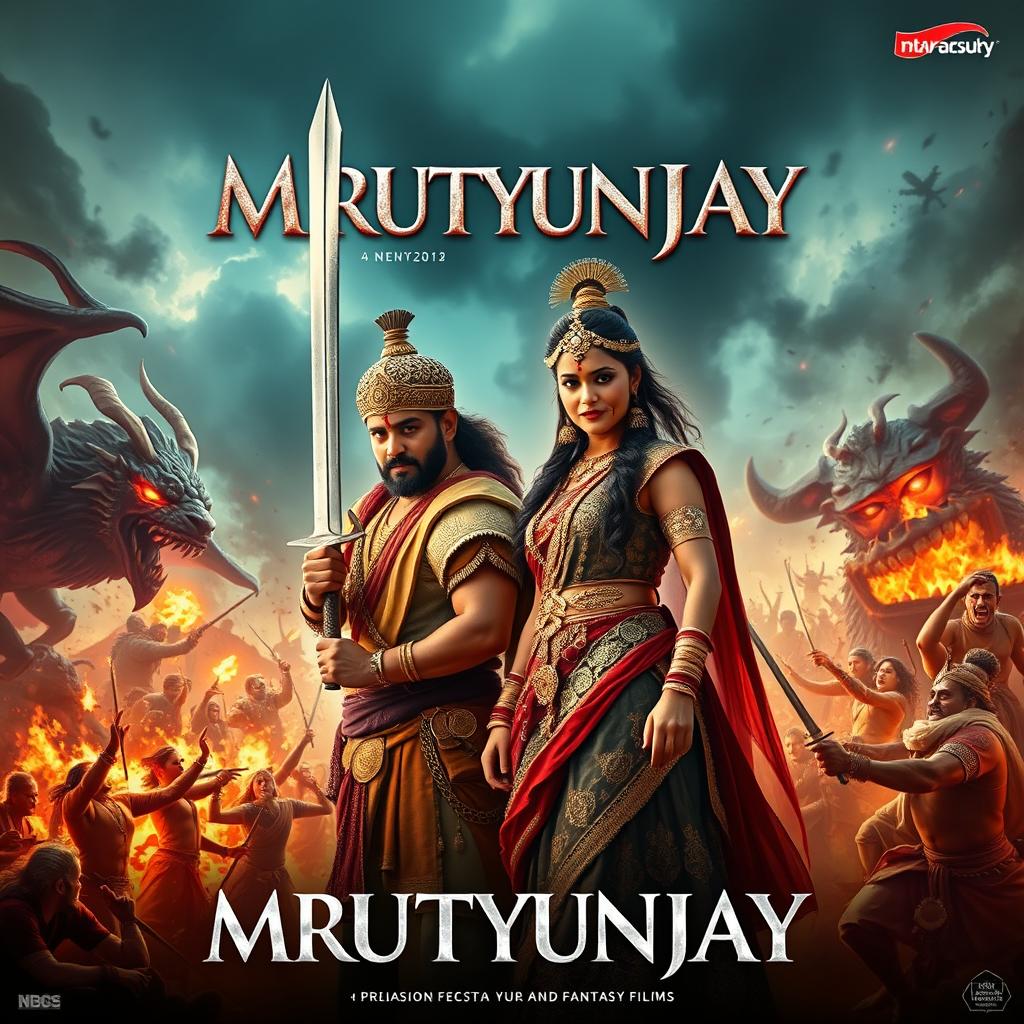 A cinematic action fantasy film poster titled 'MRUTYUNJAY'