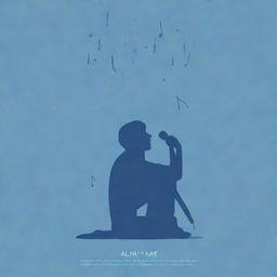 Calm, introspective poster in moe aesthetic, featuring an introverted figure surrounded by musical notes, gently holding a microphone. Use shades of tranquil blues. Illustrate introversion with a solitary figure in a peaceful, enclosed space.