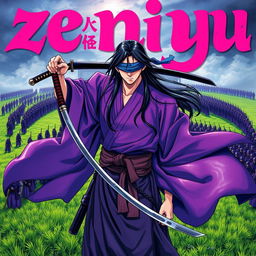 A dark fantasy anime cover titled "zeniyu" featuring vibrant pink lettering