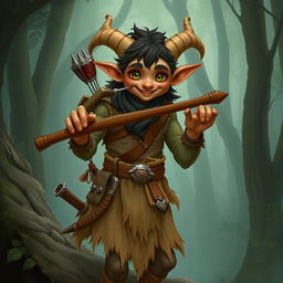 A mischievous satyr with a friendly appearance, holding a pan flute