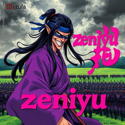 A dark fantasy anime cover titled "zeniyu" featuring vibrant pink lettering