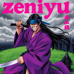 A dark fantasy anime cover titled "zeniyu" featuring vibrant pink lettering