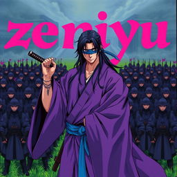 A dark fantasy anime cover titled "zeniyu" featuring vibrant pink lettering