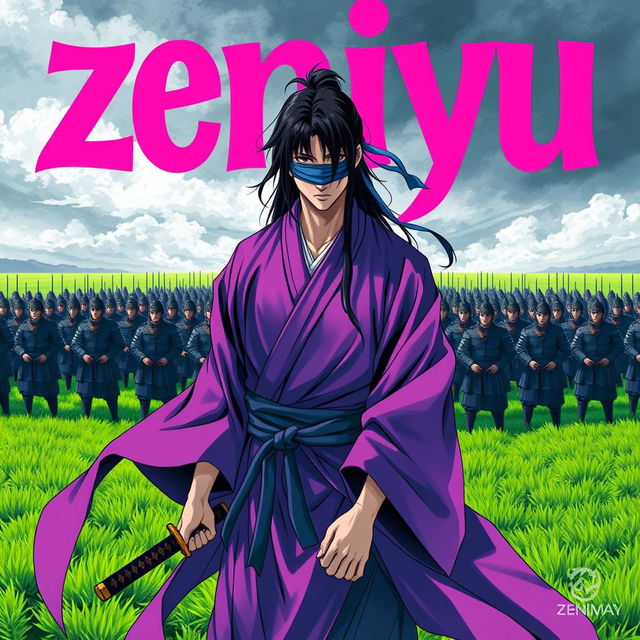 A dark fantasy anime cover titled "zeniyu" featuring vibrant pink lettering