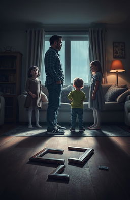 A dramatic scene illustrating a broken family due to infidelity