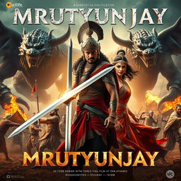 A cinematic action fantasy film poster titled 'MRUTYUNJAY'