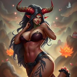 An attractive Oni woman with a curvy figure, embodying a hot and sexy charm