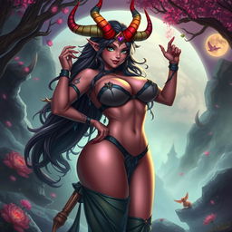 An attractive Oni woman with a curvy figure, embodying a hot and sexy charm