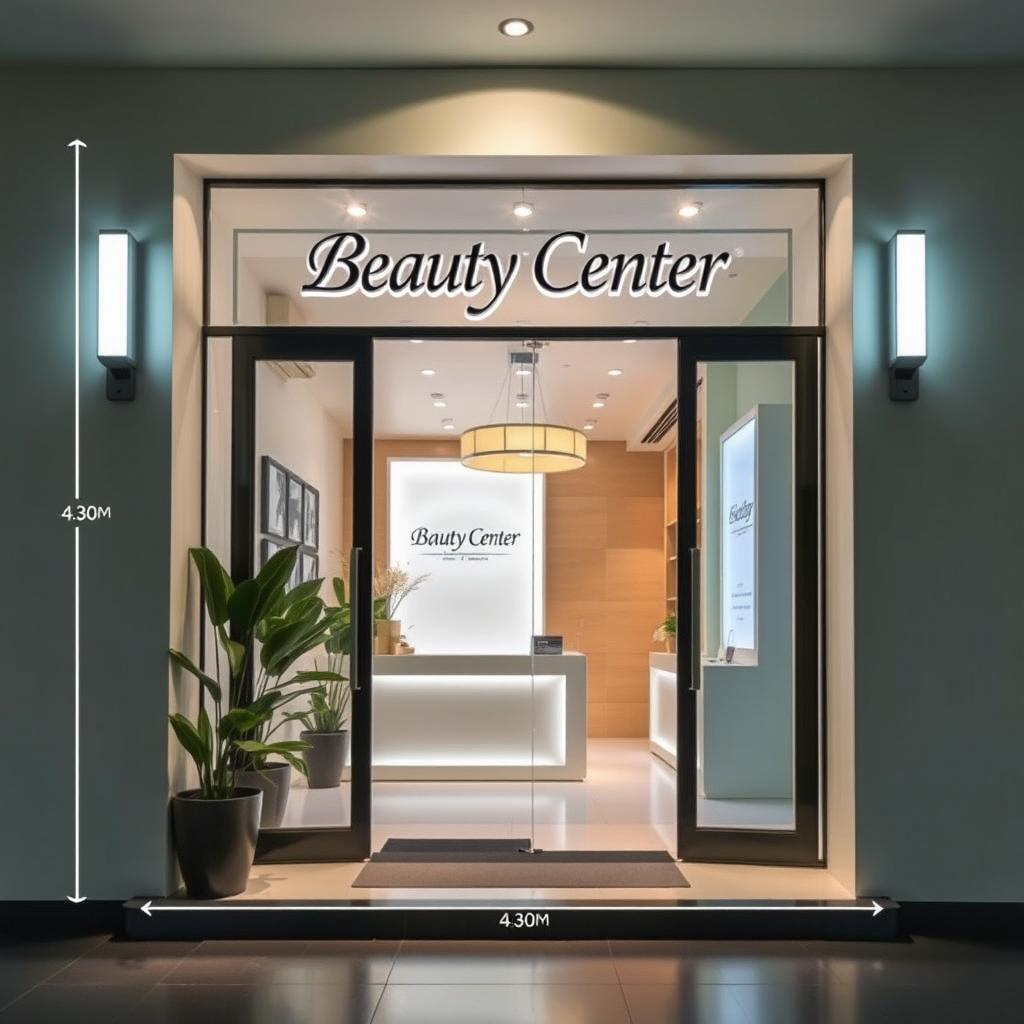 the entrance of a beauty center measuring 4