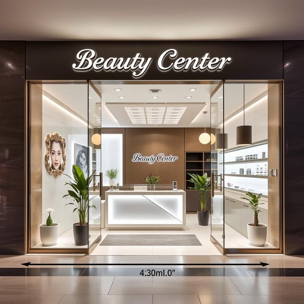 the entrance of a beauty center measuring 4