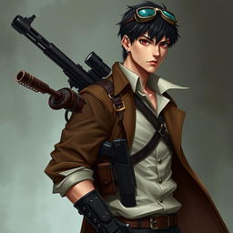 A realistic male character in a steampunk Dungeons & Dragons inspired setting