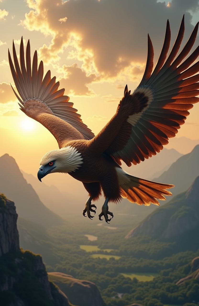 A live action, hyper-realistic depiction of Gwaihir, the Lord of the Eagles from Middle Earth