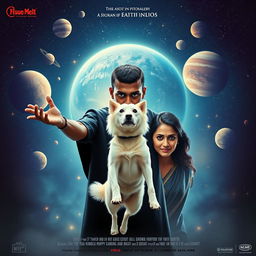 A cinematic magical film poster featuring a 27-year-old Indian man with very short trimmed hair, a dark round-shaped face, and completely black eyes