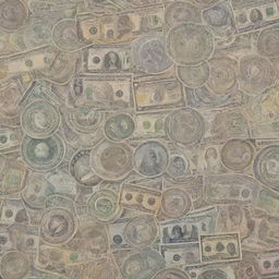 A detailed image of various types of global fiat currency, neatly arranged and spread out, highlighting their distinct designs and features.