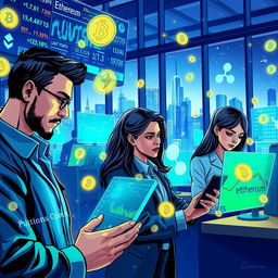 A visually captivating digital illustration representing the cryptocurrency market