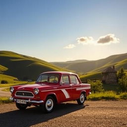 A vintage Lada Zhiguli parked on a scenic roadside