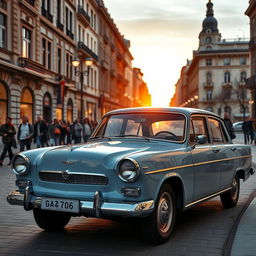 A classic GAZ Volga car parked in an urban setting, showcasing its iconic vintage design