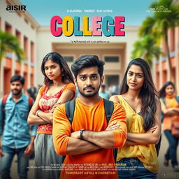 A vibrant and comedic film poster set in front of a college campus