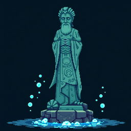 A pixelated statue for a mystical temple, standing tall and majestic with soft, rounded edges