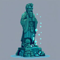 A pixelated statue for a mystical temple, standing tall and majestic with soft, rounded edges