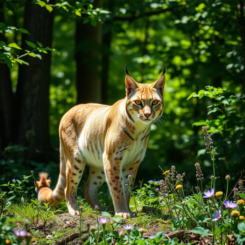 A majestic lynx standing gracefully in a lush forest