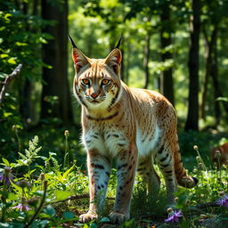 A majestic lynx standing gracefully in a lush forest