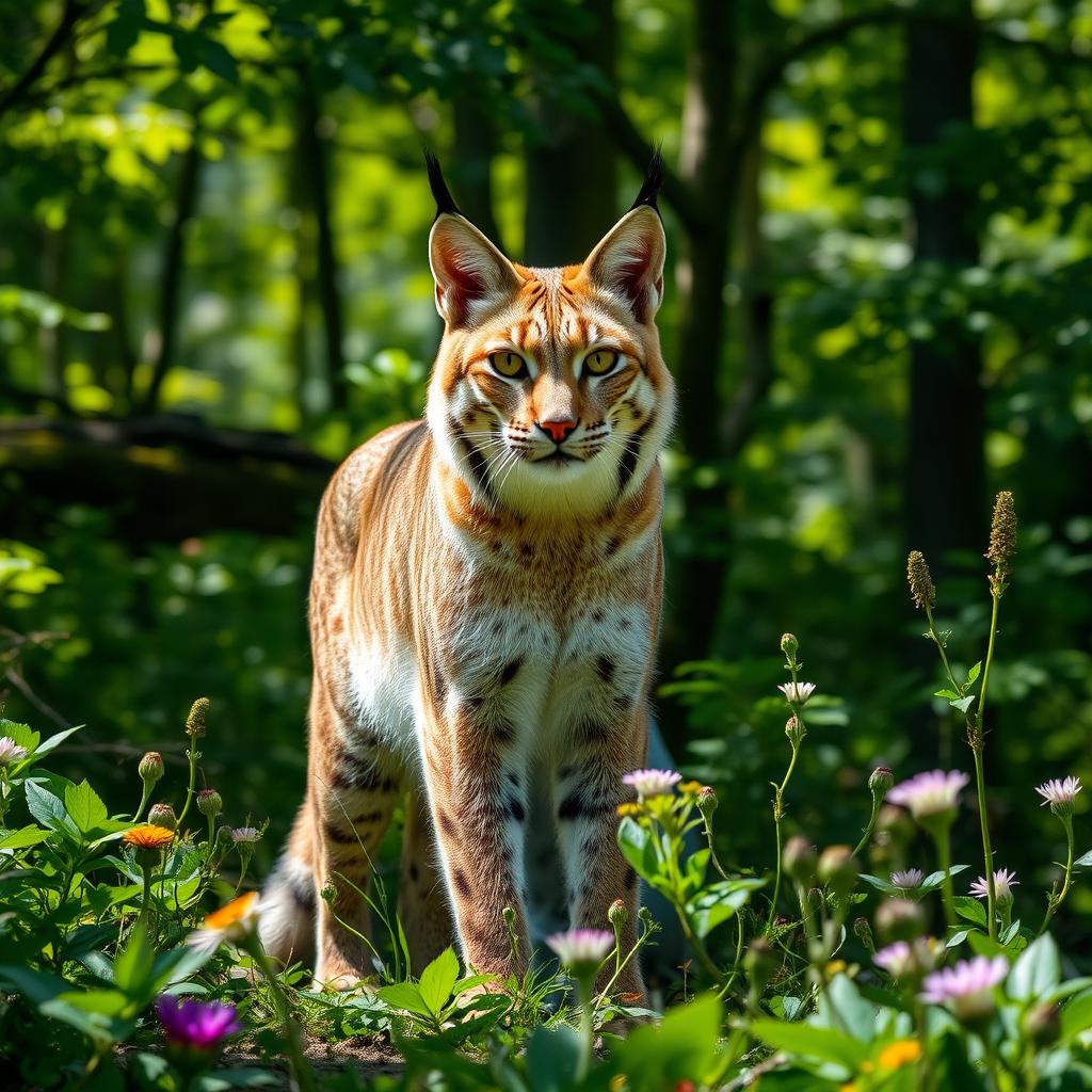 A majestic lynx standing gracefully in a lush forest