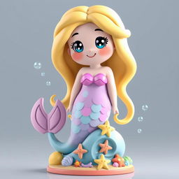 A pixelated statue of a friendly and whimsical mermaid for a children's game, featuring a cute and playful design