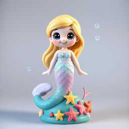 A pixelated statue of a friendly and whimsical mermaid for a children's game, featuring a cute and playful design