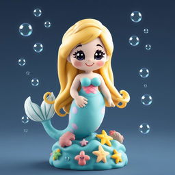 A pixelated statue of a friendly and whimsical mermaid for a children's game, featuring a cute and playful design