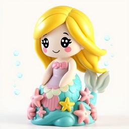 A pixelated statue of a friendly and whimsical mermaid, designed with a cute and playful aesthetic